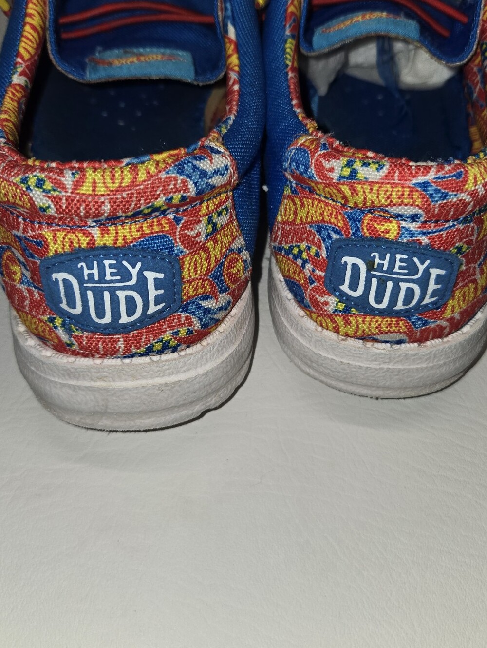 Hey Dude Wally Hot Wheels  Kids US J6 Blue Canvas Slip On Shoes - Picture 4 of 6
